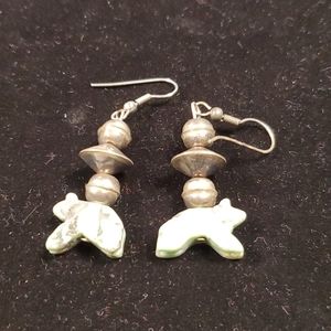 Silver Turquoise Bear Drop Earrings